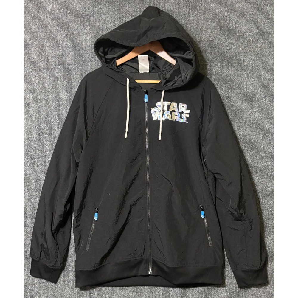Disney Star Wars Mens Large Hooded Windbreaker Black Iridescent Use The Force